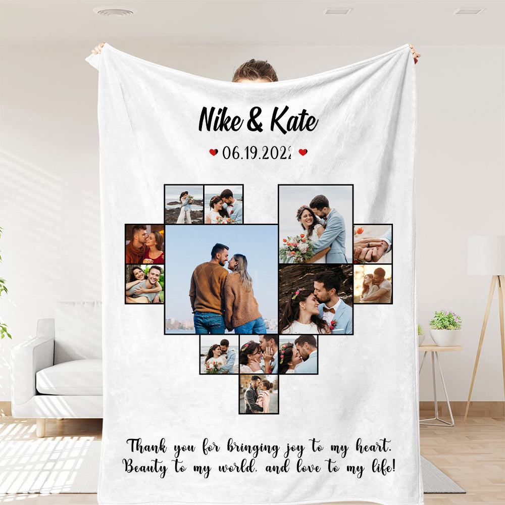 Custom Heart Photo Blanket, Heart Love Collage Anniversary Gift
