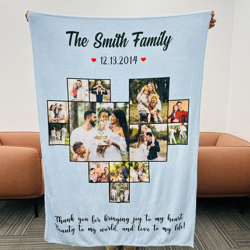 Custom Heart Photo Blanket, Heart Love Collage Anniversary Gift