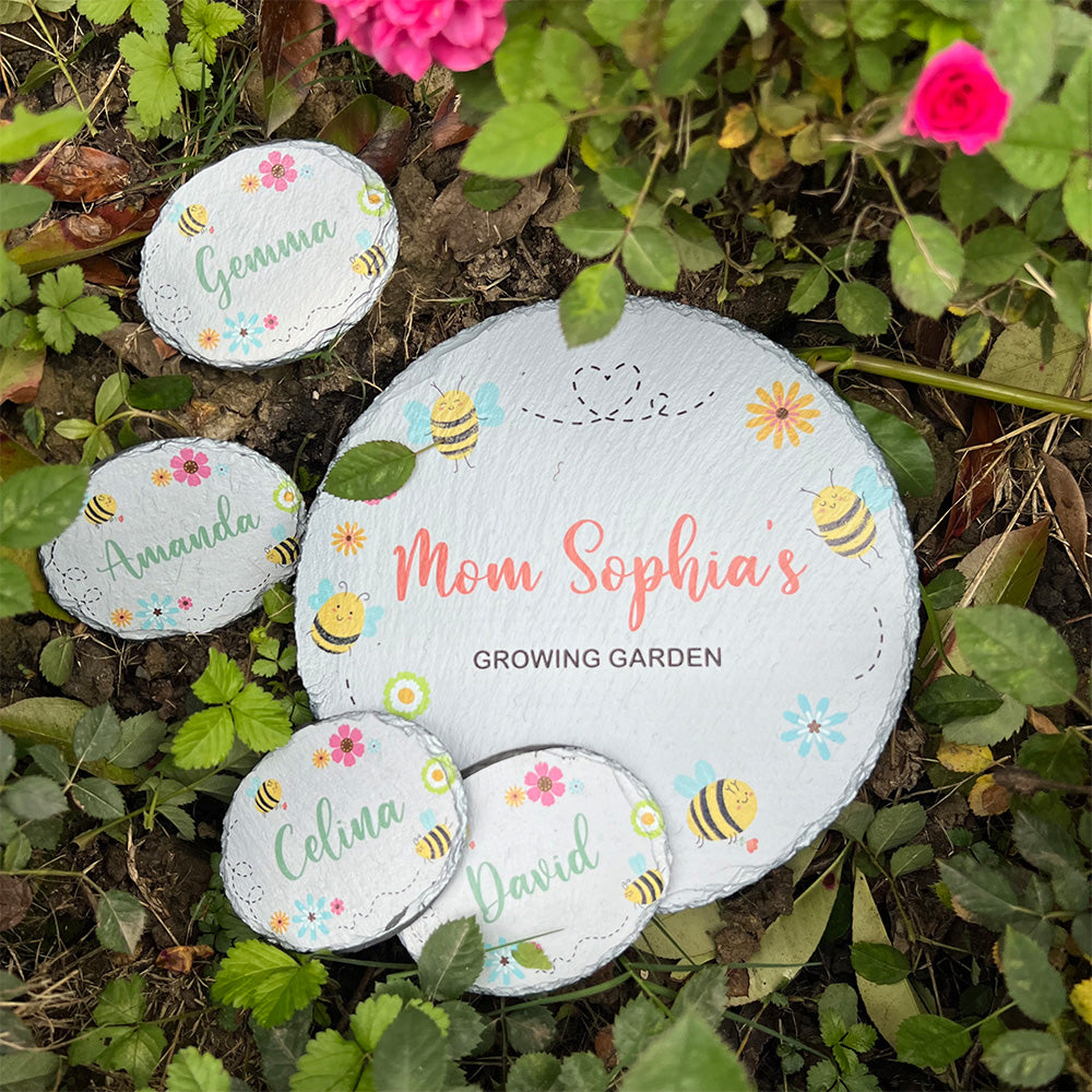 Mom's Bee Happy Growing Garden Personalized Names Stone