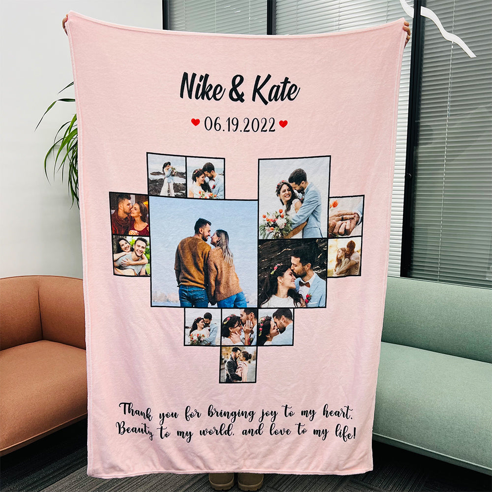 Custom Heart Photo Blanket, Heart Love Collage Anniversary Gift