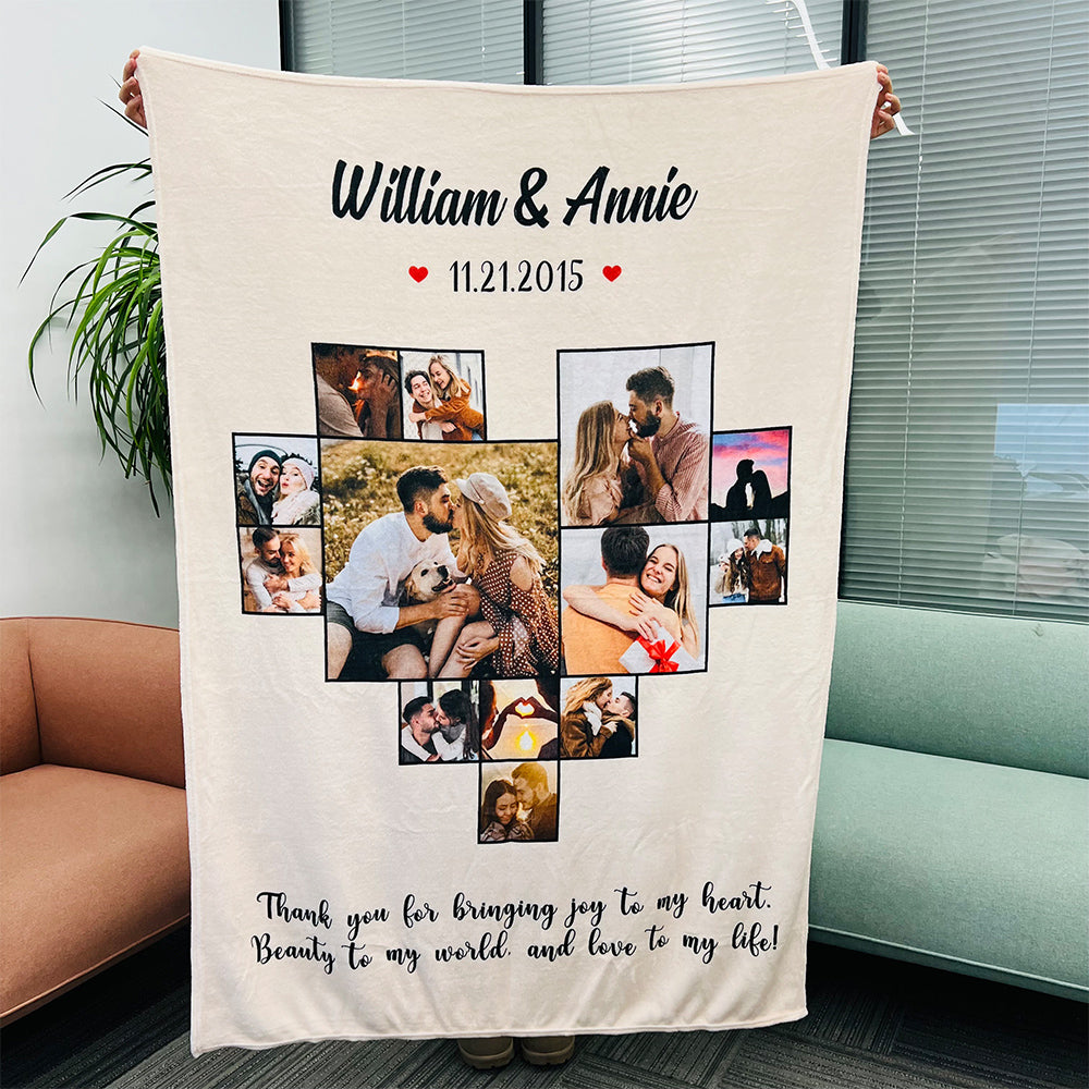 Custom Heart Photo Blanket, Heart Love Collage Anniversary Gift