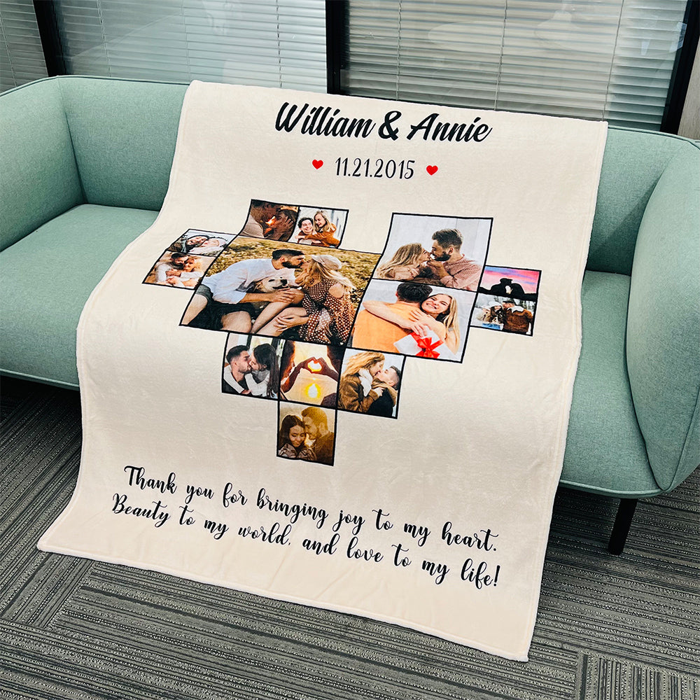 Custom Heart Photo Blanket, Heart Love Collage Anniversary Gift