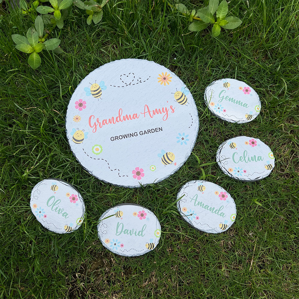 Mom's Bee Happy Growing Garden Personalized Names Stone