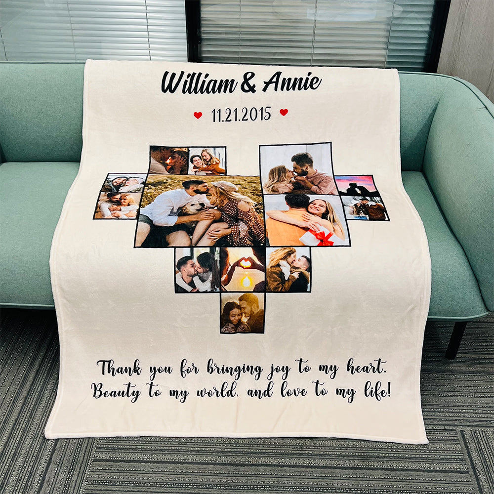 Custom Heart Photo Blanket, Heart Love Collage Anniversary Gift