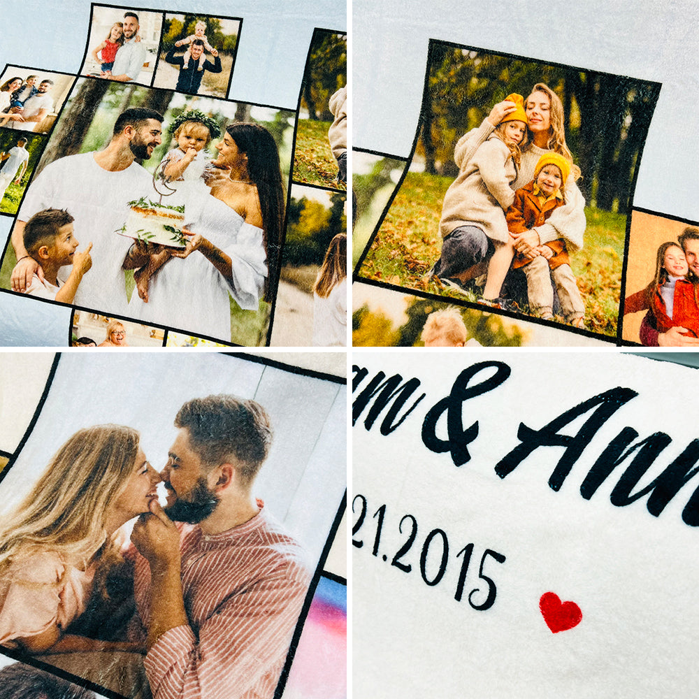Custom Heart Photo Blanket, Heart Love Collage Anniversary Gift