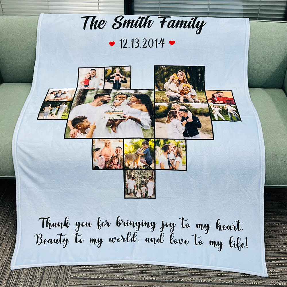 Custom Heart Photo Blanket, Heart Love Collage Anniversary Gift