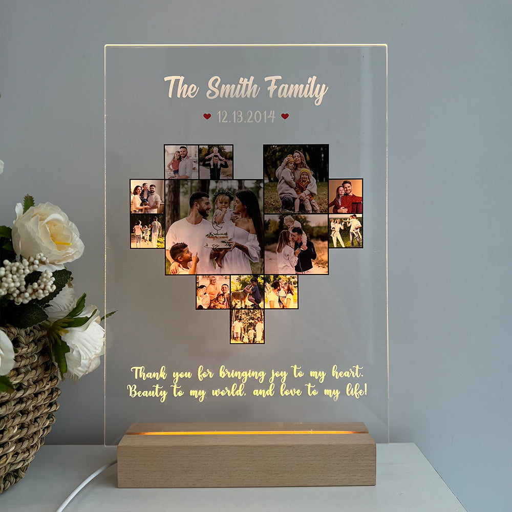 Custom Heart Photo LED Light Frame With Text