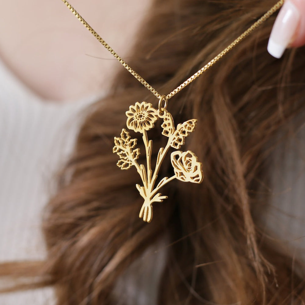 Combined Birth Flower Bouquet Necklace
