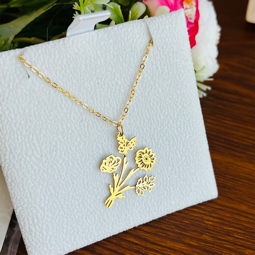 Combined Birth Flower Bouquet Necklace