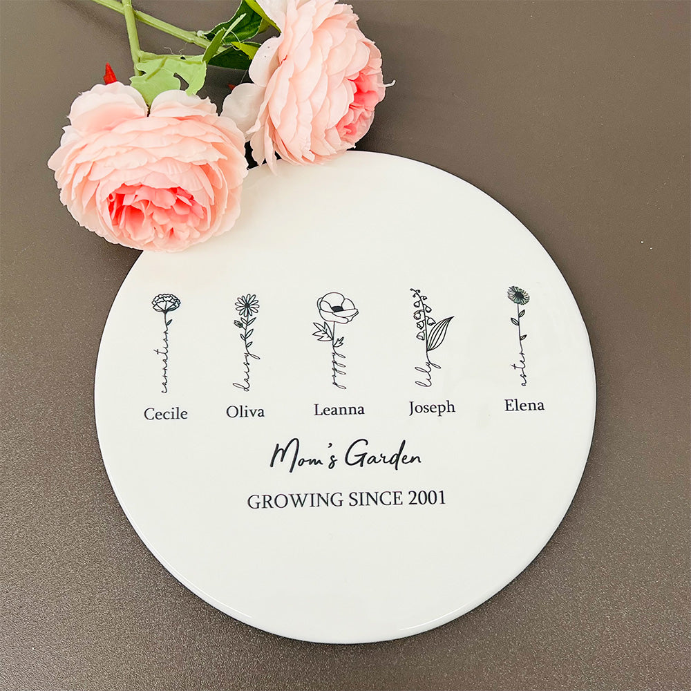 Personalized Mom's Garden Tile with Birthflowers and Names