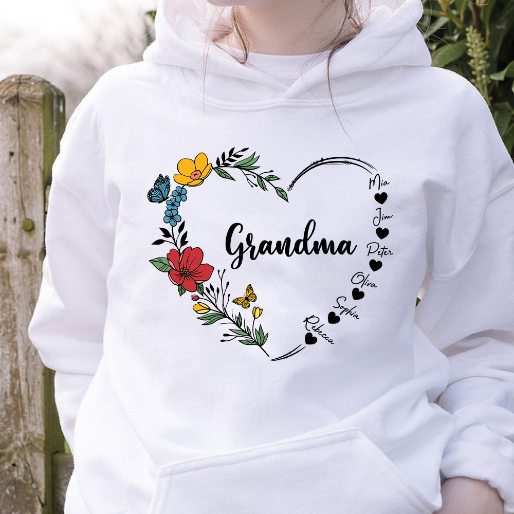 Mom's Flower Heart Customized Names Hoodie/Crewneck
