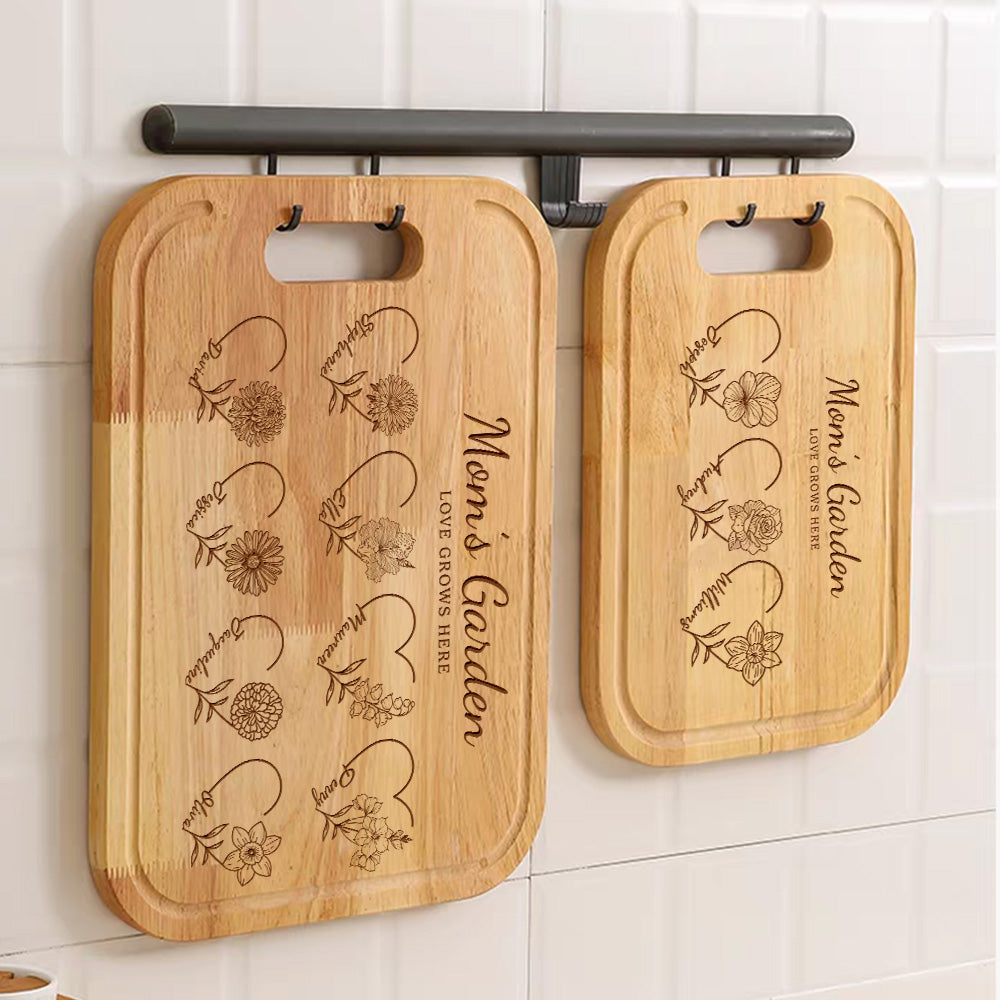 50% OFF✨Customized Mom's Garden Cutting Board With Heart Birth Flowers Names