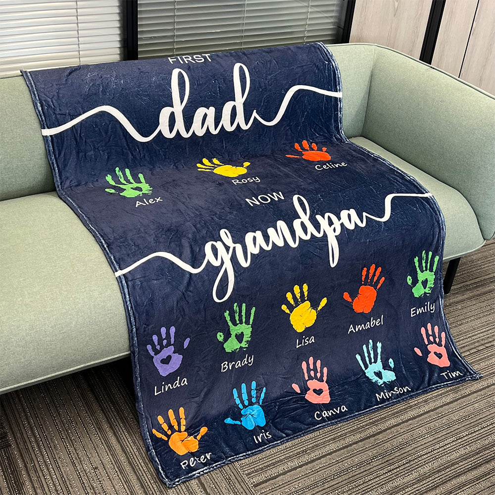 50%OFF⭐️First Dad Now Grandpa's Names Handprint Blanket