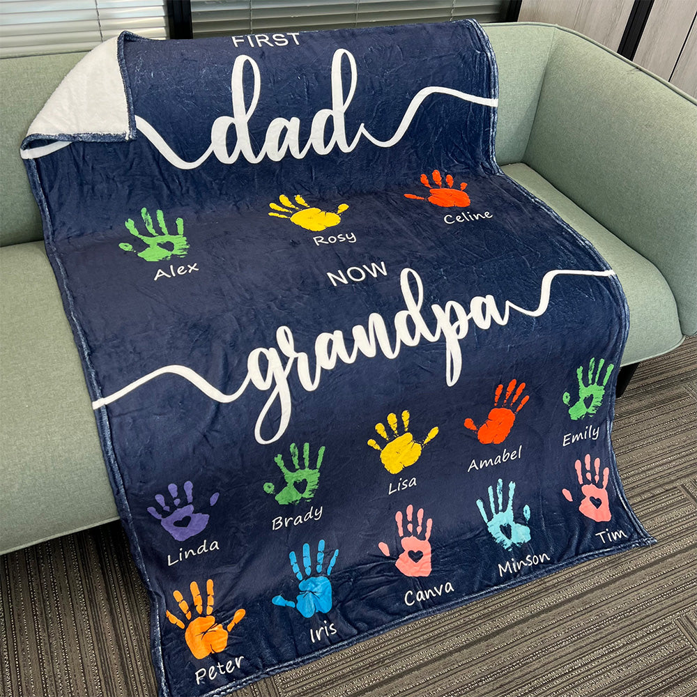 50%OFF⭐️First Dad Now Grandpa's Names Handprint Blanket