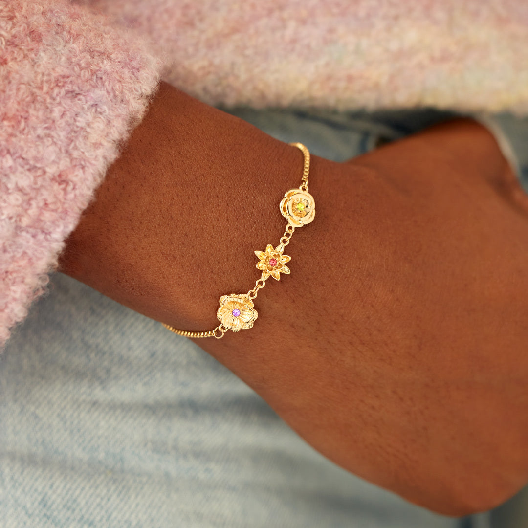 Personalized Birth Flower Fidget Spinner Bracelet With Birthstone For Mom & Grandma