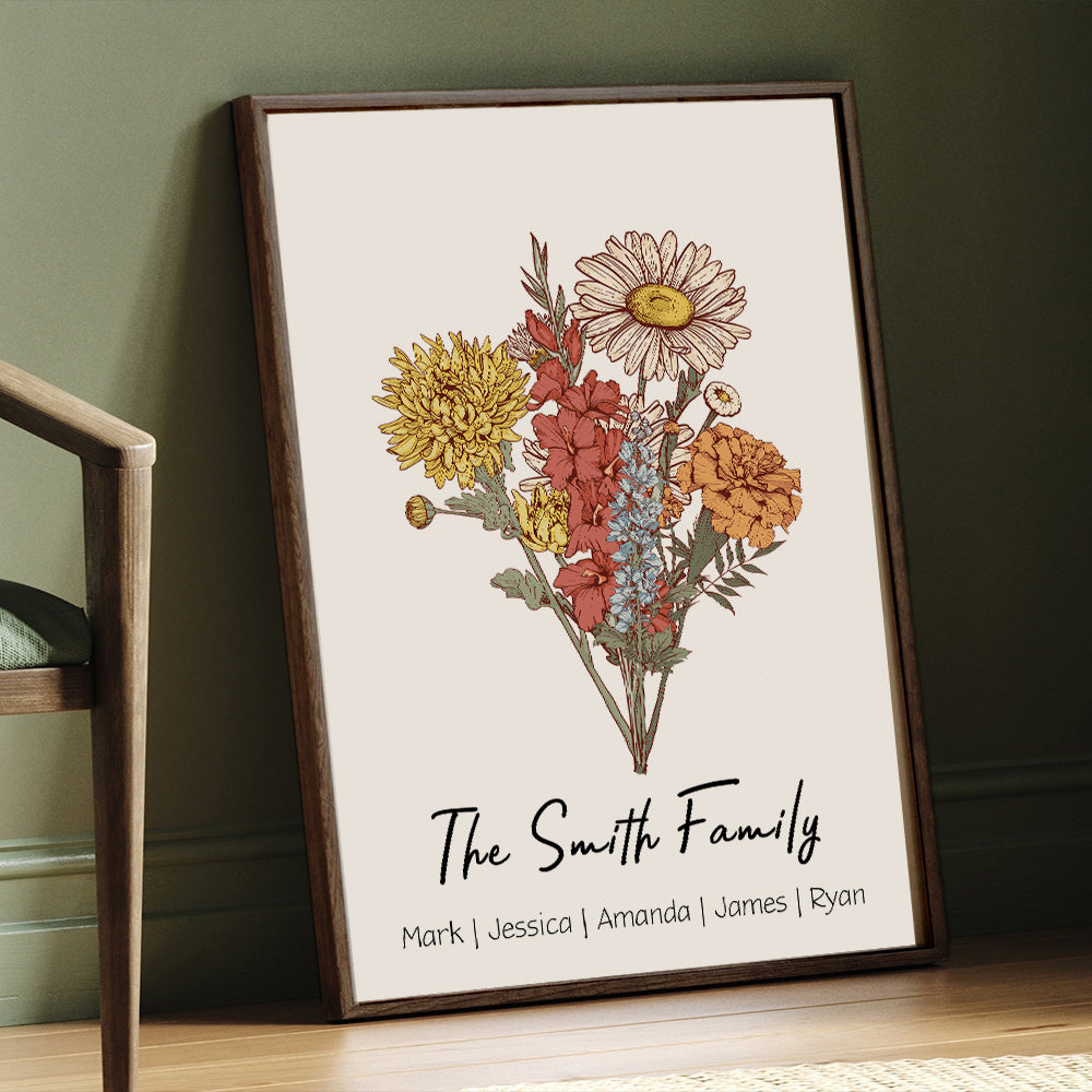 50%OFF⭐️Personalized Birth flower Bouquet Names Frame