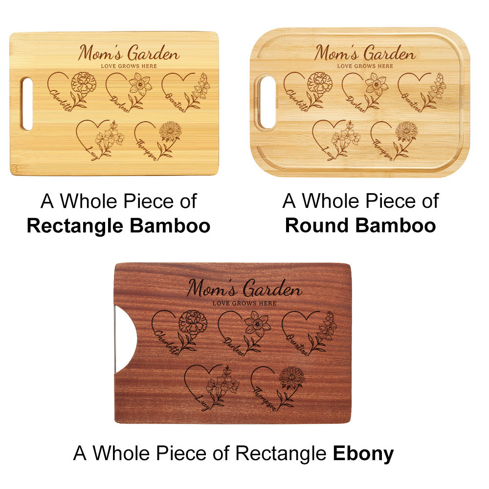 50% OFF✨Customized Mom's Garden Cutting Board With Heart Birth Flowers Names