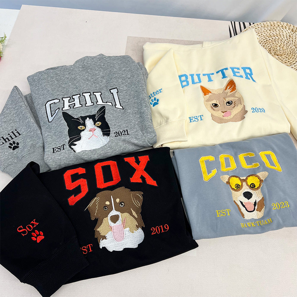 50%OFF⭐️Custom Embroidered Hoodie/Sweatshirt With Pet Portrait
