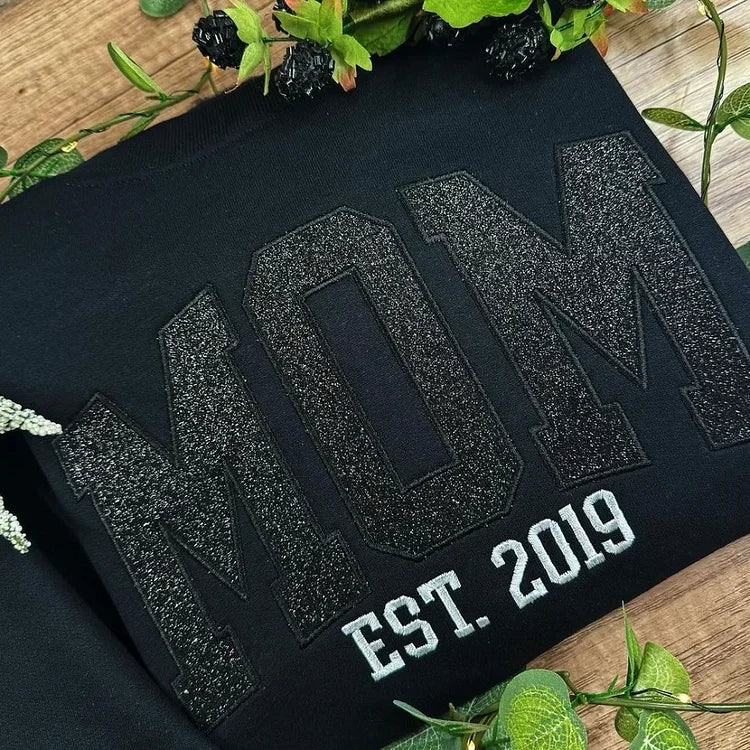 50%OFF🎄Custom Updated Embroidered Glitter Vinyl Mom Crewneck/Hoodie(Buy 2 Get Free Shipping)
