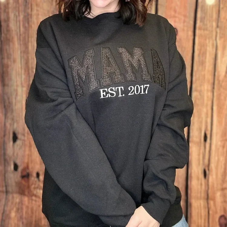 50%OFF🎄Custom Updated Embroidered Glitter Vinyl Mom Crewneck/Hoodie(Buy 2 Get Free Shipping)