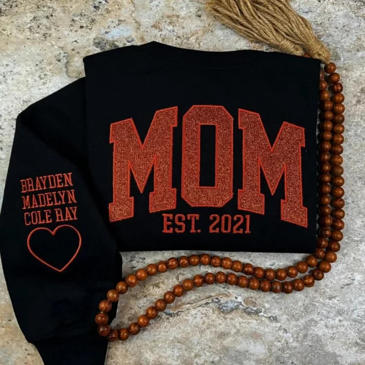 50%OFF🎄Custom Updated Embroidered Glitter Vinyl Mom Crewneck/Hoodie(Buy 2 Get Free Shipping)