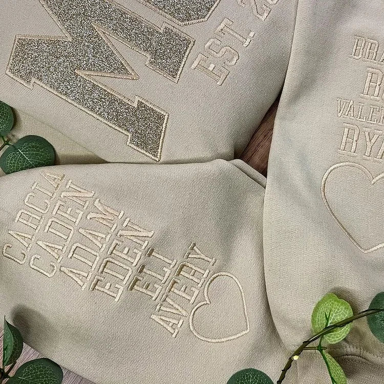 50%OFF🎄Custom Updated Embroidered Glitter Vinyl Mom Crewneck/Hoodie(Buy 2 Get Free Shipping)