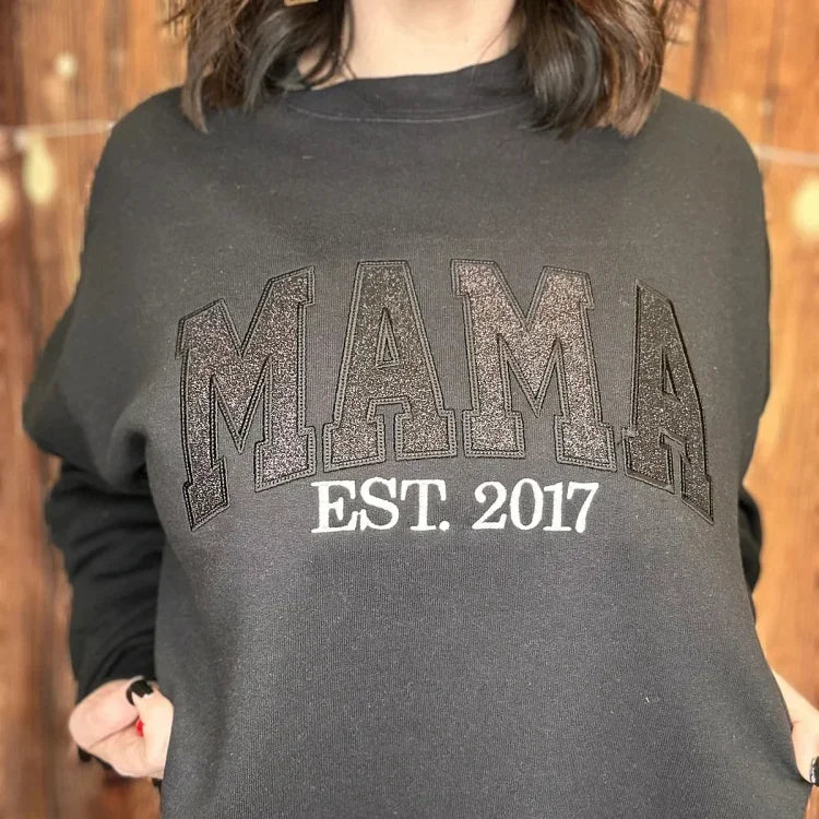 50%OFF🎄Custom Updated Embroidered Glitter Vinyl Mom Crewneck/Hoodie(Buy 2 Get Free Shipping)