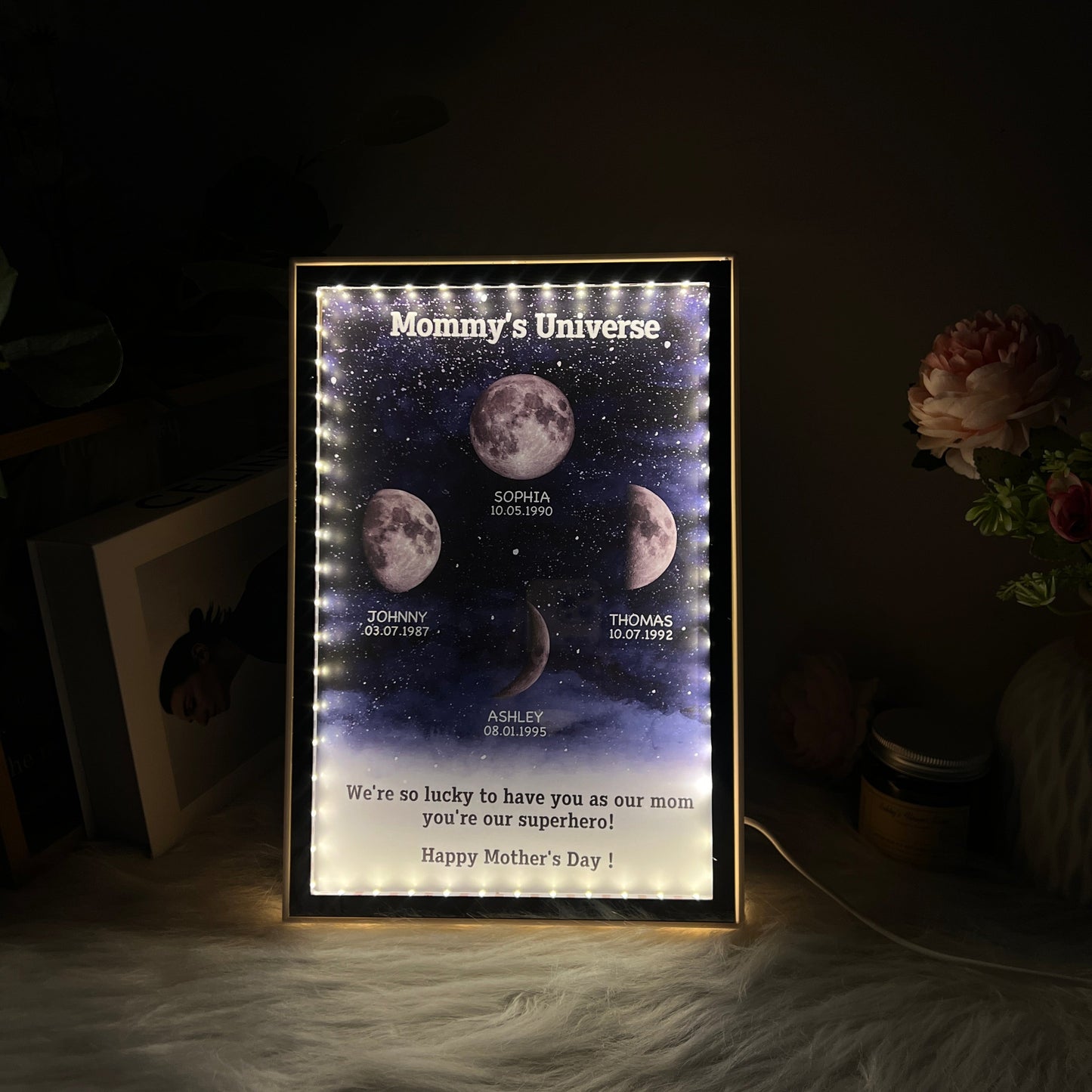 50% OFF🔥Starry Night Customize Birth Moon Phase Mirror Light Box