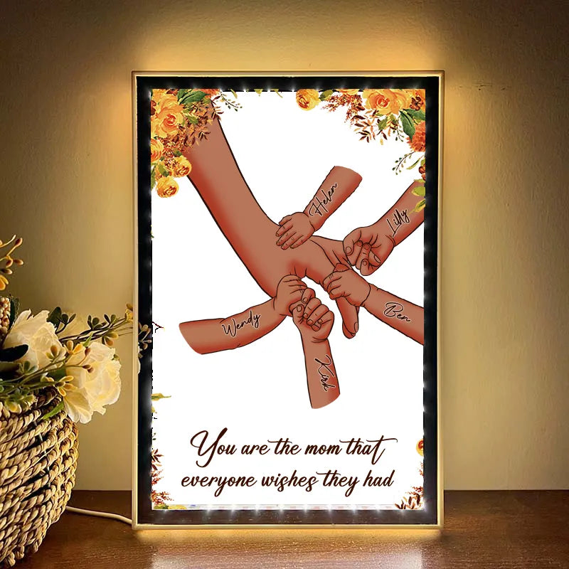 (Multiple skin colors) Mom Everything We Are Is Because Of You - Personalized Mirror Light Box