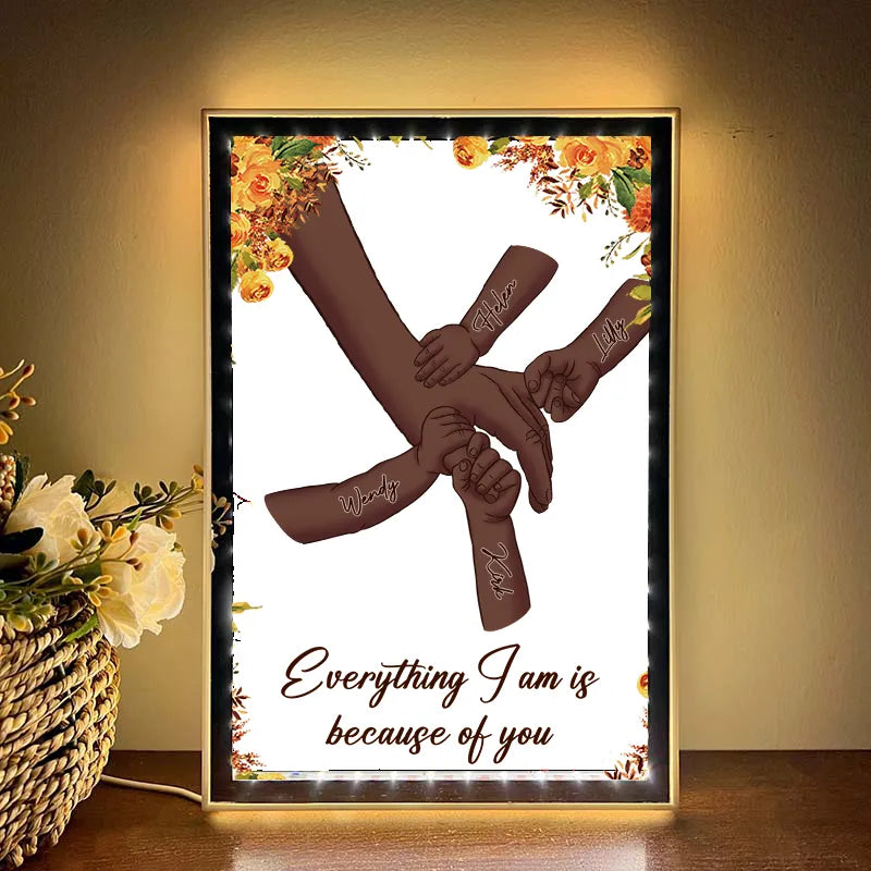 (Multiple skin colors) Mom Everything We Are Is Because Of You - Personalized Mirror Light Box