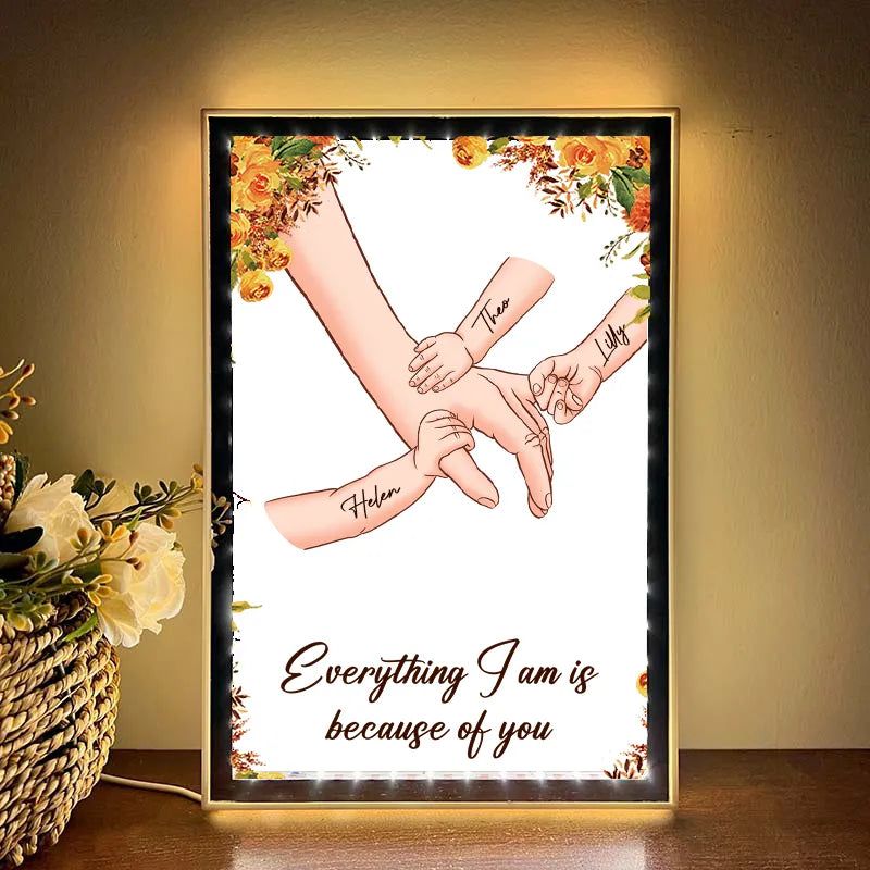 (Multiple skin colors) Mom Everything We Are Is Because Of You - Personalized Mirror Light Box