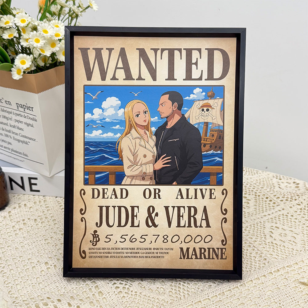 Custom Anime Wanted Couple Portrait, Pirate Theme Frame Gift⚓