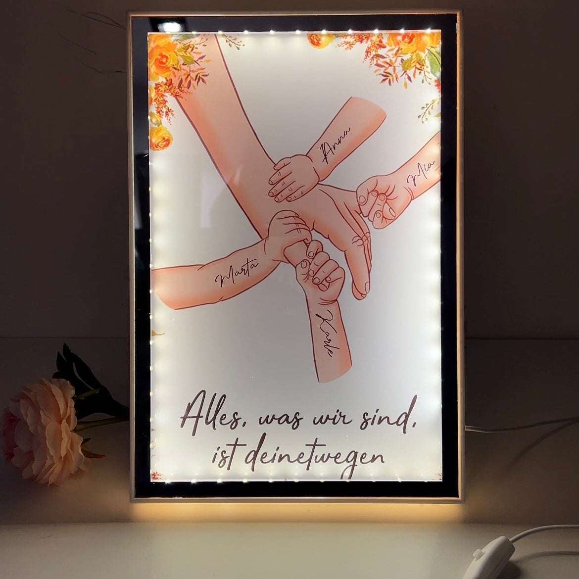(Multiple skin colors) Mom Everything We Are Is Because Of You - Personalized Mirror Light Box