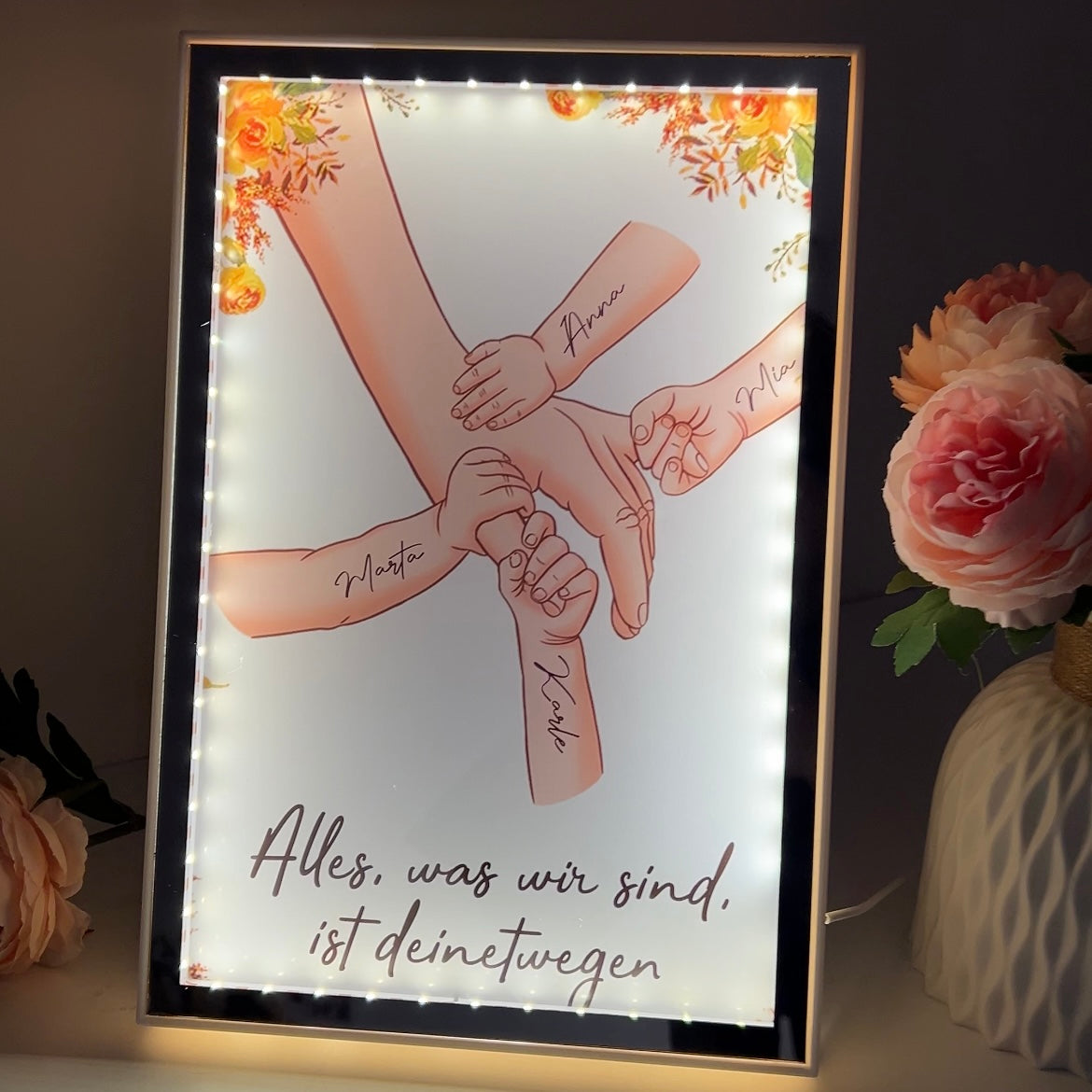(Multiple skin colors) Mom Everything We Are Is Because Of You - Personalized Mirror Light Box