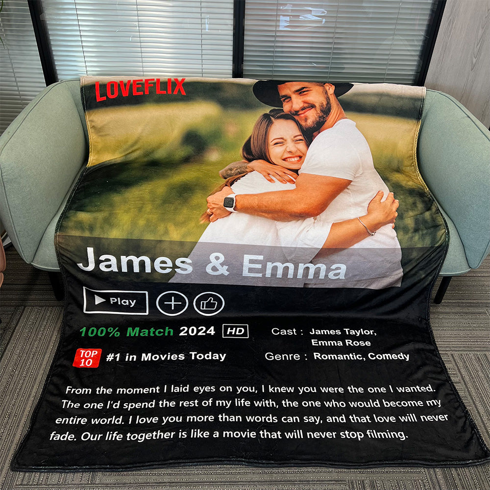 50%OFF⭐️Custom LOVEFLIX Movie Photo Blanket with Your Love Story