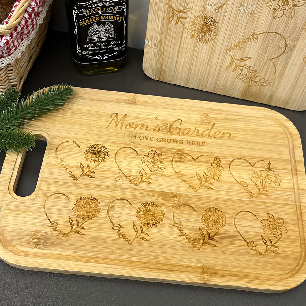 50% OFF✨Customized Mom's Garden Cutting Board With Heart Birth Flowers Names