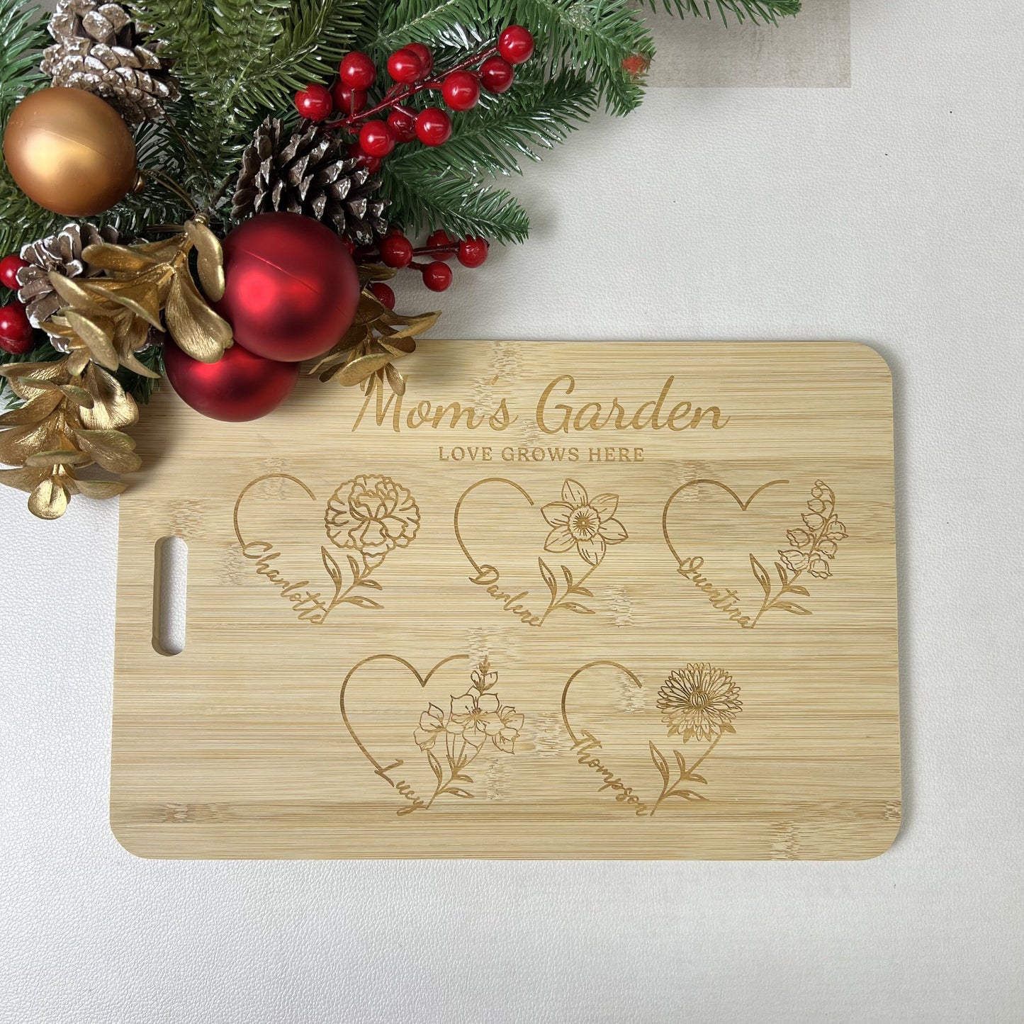 50% OFF✨Customized Mom's Garden Cutting Board With Heart Birth Flowers Names