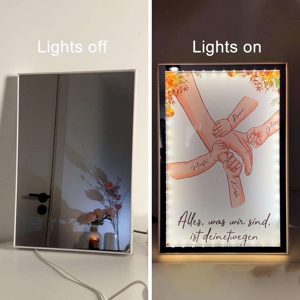 (Multiple skin colors) Mom Everything We Are Is Because Of You - Personalized Mirror Light Box