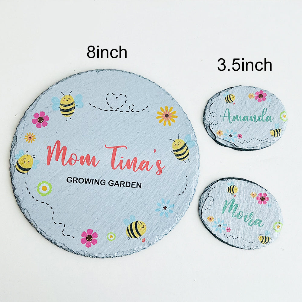 Mom's Bee Happy Growing Garden Personalized Names Stone