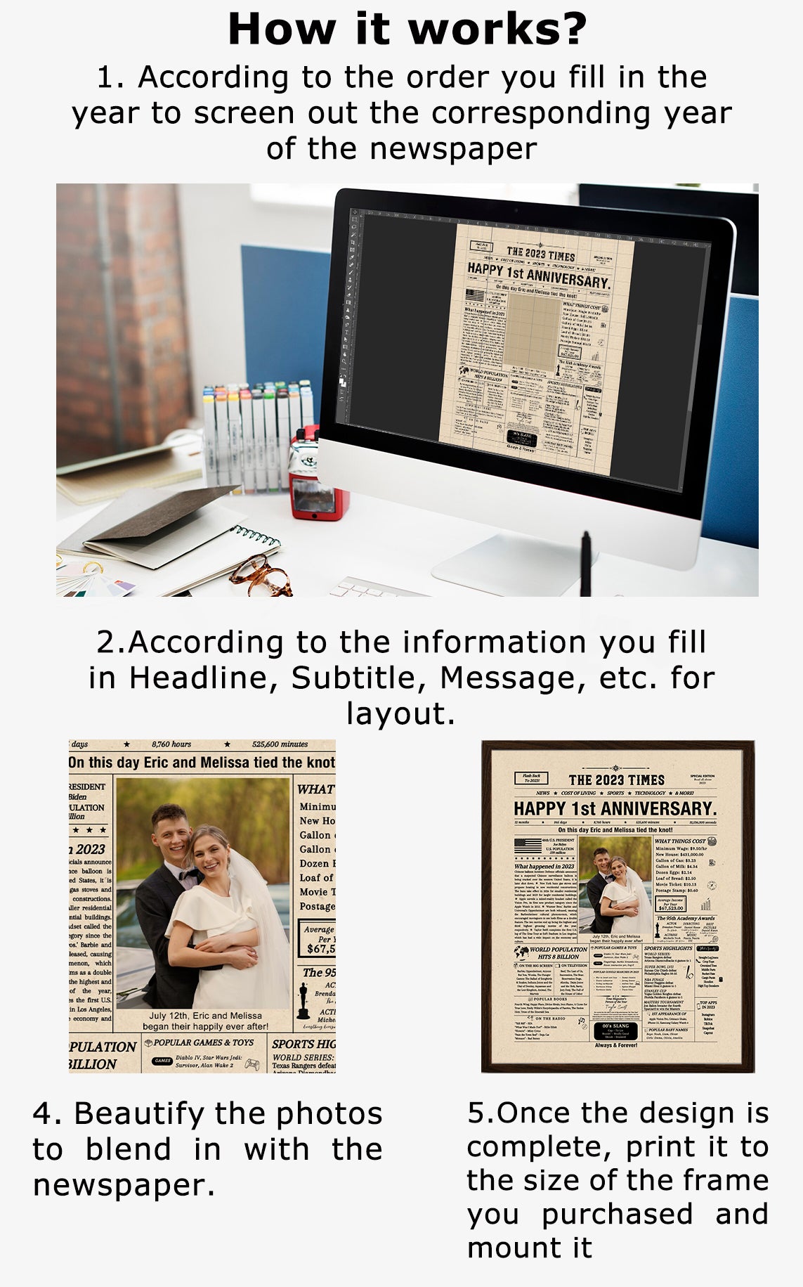 50%OFF⭐️Personalized Birthday & Anniversary Newspaper Poster Frame