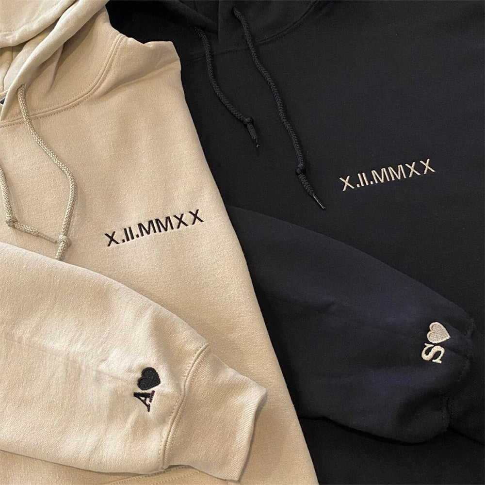 50%off⭐️Personalized Embroidered Roman Numeral Couples Hoodie/Sweatshirt