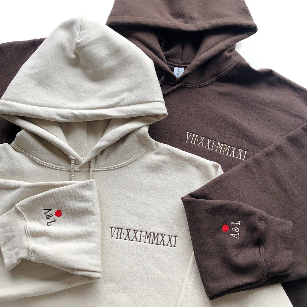 50%off⭐️Personalized Embroidered Roman Numeral Couples Hoodie/Sweatshirt