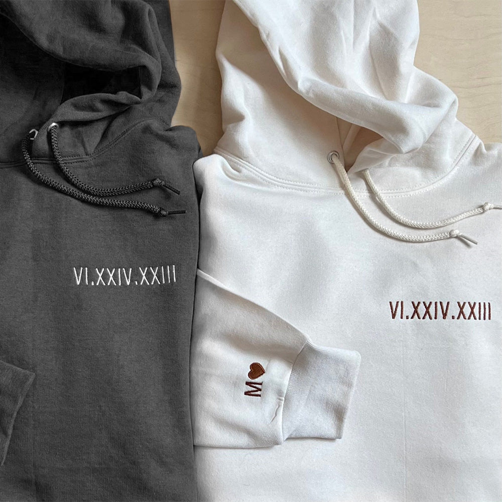50%off⭐️Personalized Embroidered Roman Numeral Couples Hoodie/Sweatshirt