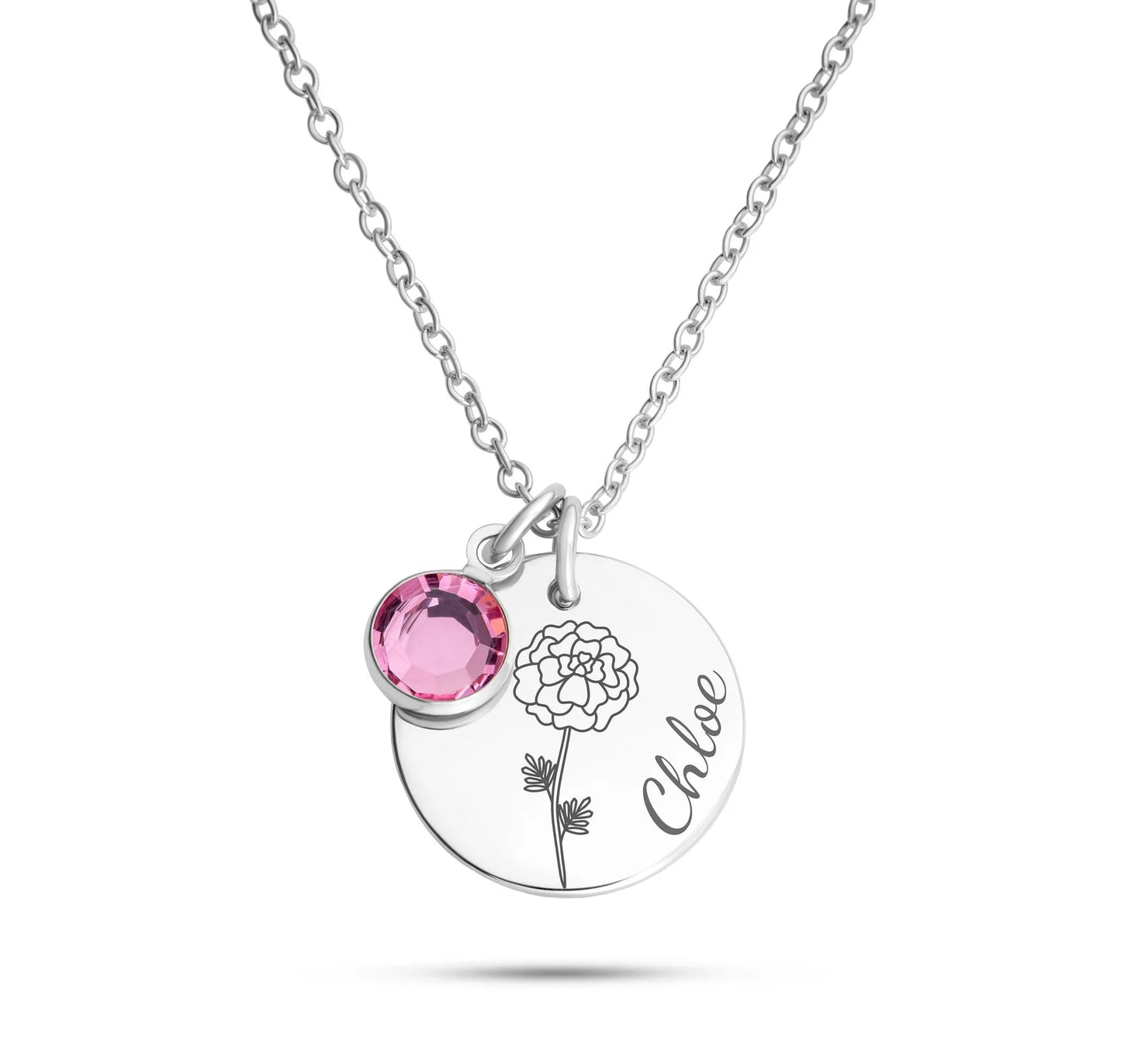 Custom Birth Flower Name Necklace For Wife/Girlfriend/Mom/Daughter