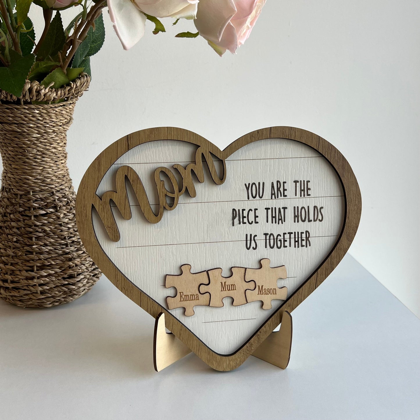 Personalized Heart Wooden Puzzle Frame Gift for Mom