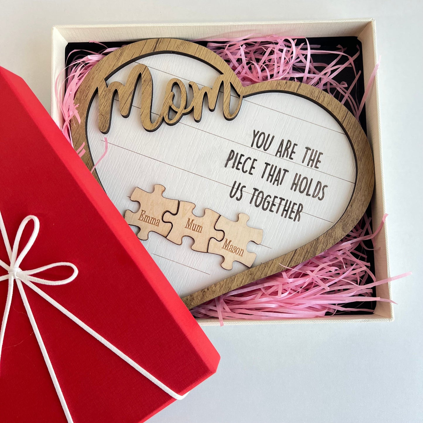 Personalized Heart Wooden Puzzle Frame Gift for Mom