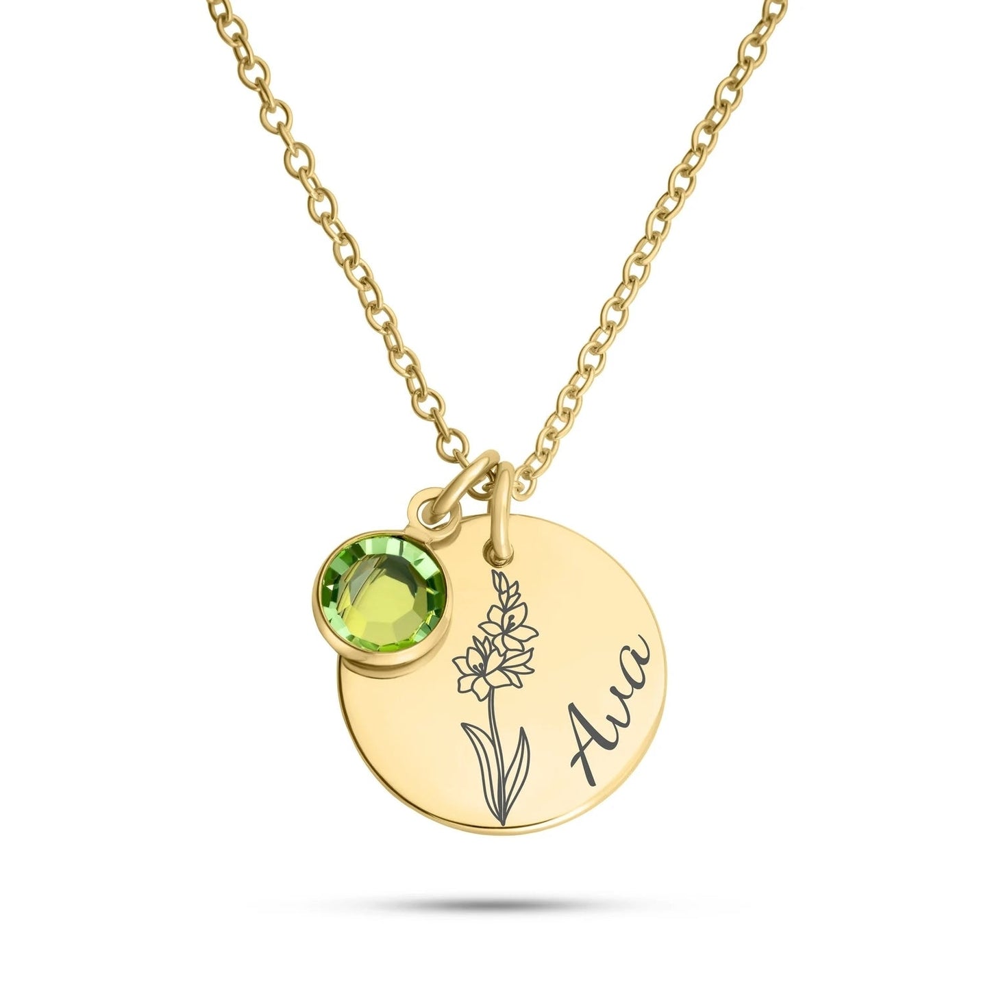 Custom Birth Flower Name Necklace For Wife/Girlfriend/Mom/Daughter