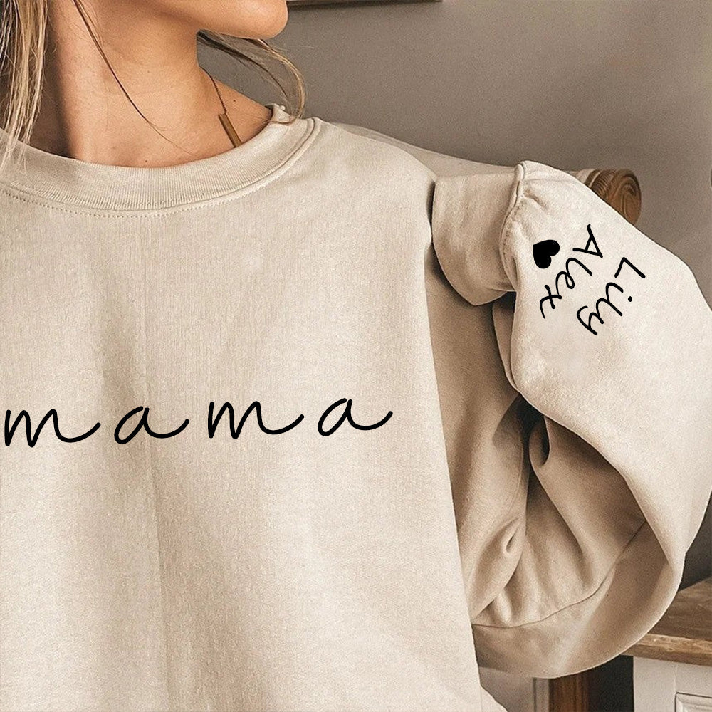 Custom Mama Hoodie with Children Name on Sleeve