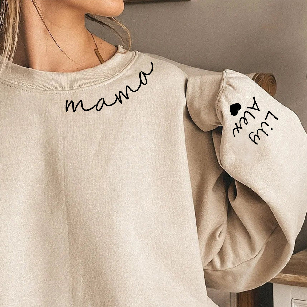 Custom Mama Hoodie with Children Name on Sleeve