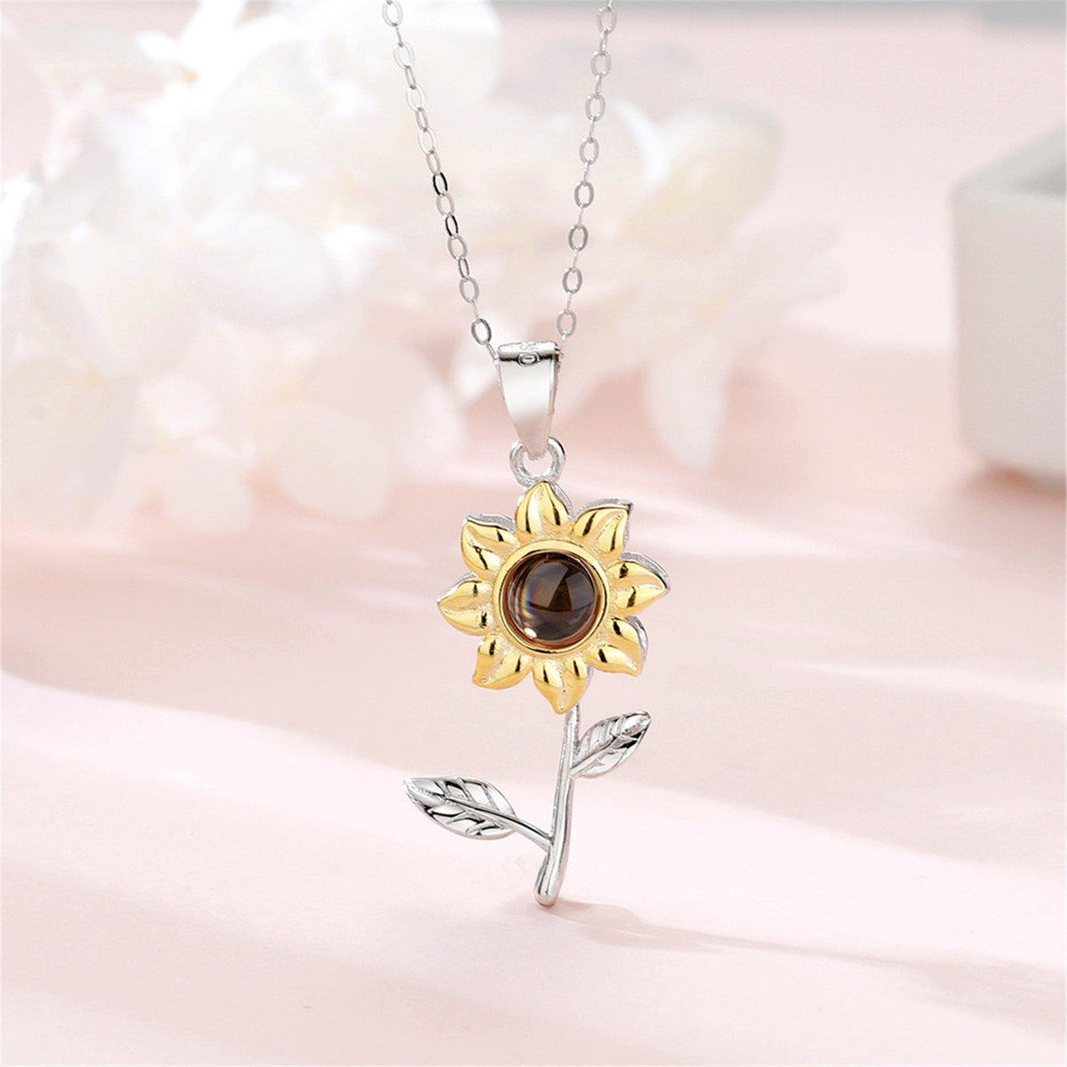 Personalized Photo Projection Sunflower Necklace HiCustore